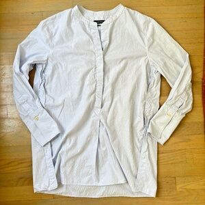 Isabel Marant Pinstripe Band Collar Side Slit Long Sleeve Button Down Top